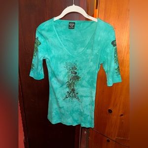 Punk goth y2k edgy emo rhinestone ribbed v-neck long sleeve top